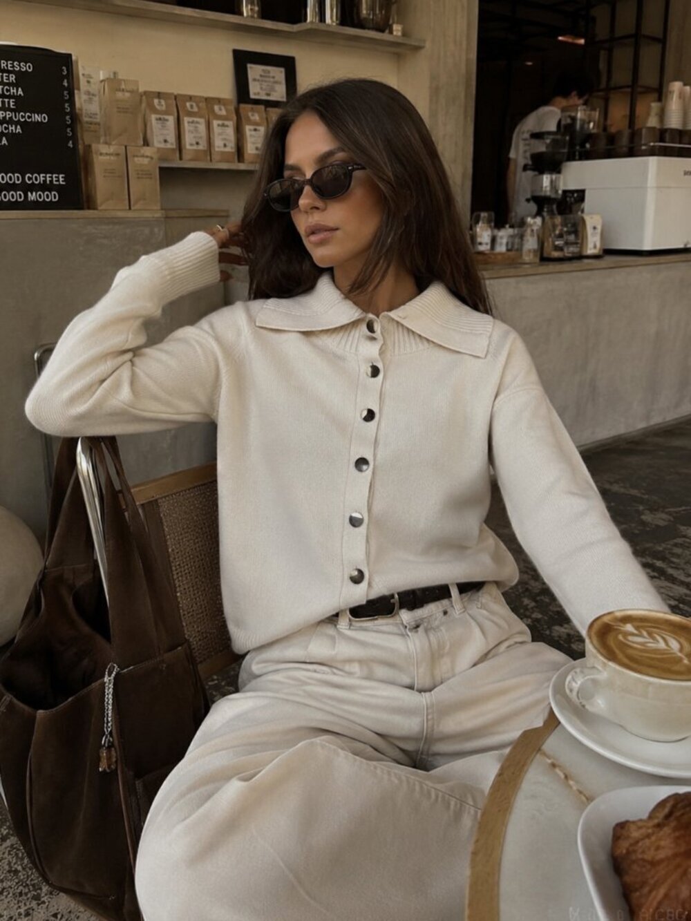 Zara  Knit High Neck Collar Gold Button Cardigan Sweater Ecru Cream Size Small
